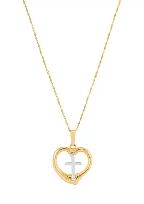 Cross in Heart Pendant Necklace with 18" Rope Chain in 10K Yellow Gold