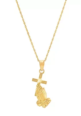 Praying Hand Pendant Necklace with 18" Rope Chain in 10K Yellow Gold