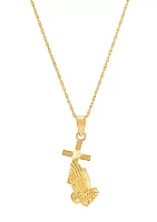 Praying Hand Pendant Necklace with 18" Rope Chain in 10K Yellow Gold