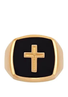 Cross Onyx Ring in 10k Yellow Gold