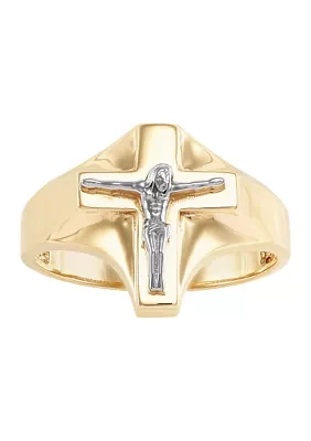 Gents Crucifix and Cross Ring in 14K Yellow Gold