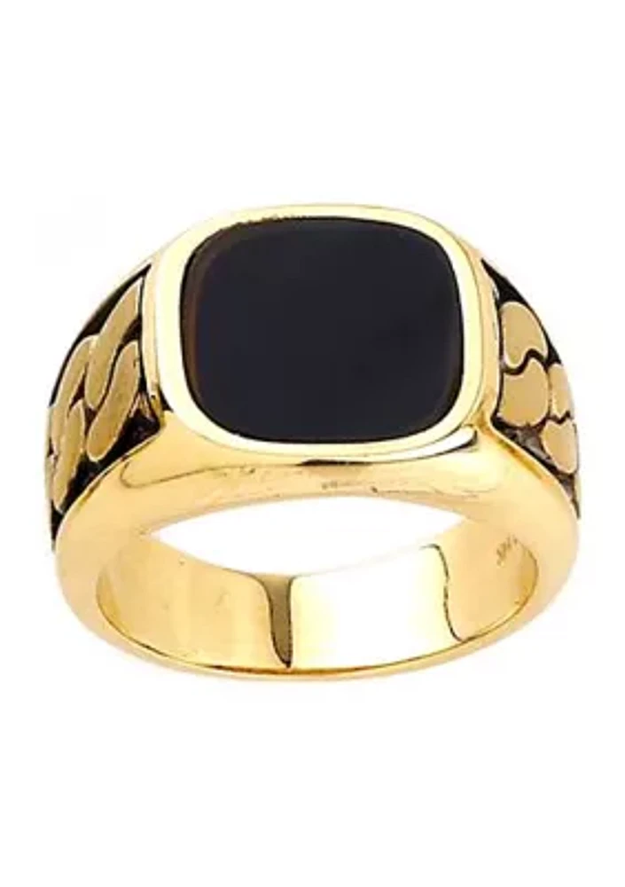 Men's Onyx Cushion on Center Ring in 10K Yellow Gold