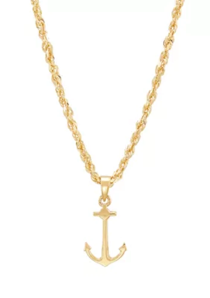 Anchor Pendant with 20" Rope Chain Necklace in 10K Yellow Gold