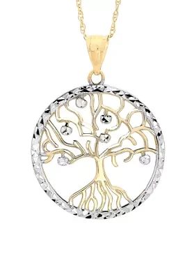 Two-Tone 10K Family Tree Pendant Necklace