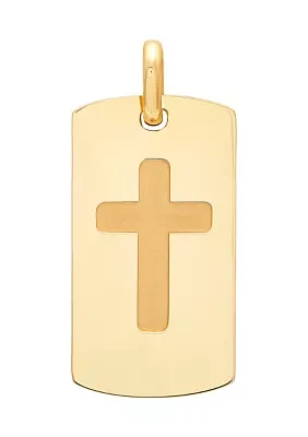 Dog Tag Center Cross Pendant in 10K Yellow Gold