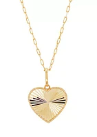 Heart Disk Pendant with 18" Mirror Chain Necklace in 10K Yellow Gold