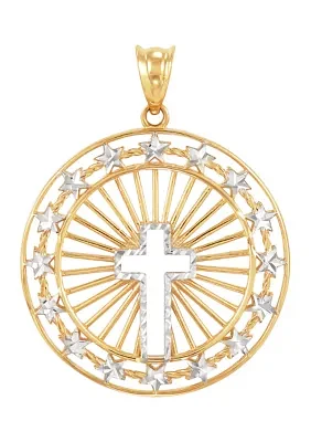 Round Shape with Cross Center Pendant in 10K Yellow and White Gold