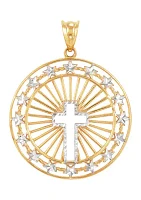 Round Shape with Cross Center Pendant in 10K Yellow and White Gold