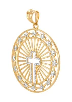 Round Shape with Cross Center Pendant in 10K Yellow and White Gold