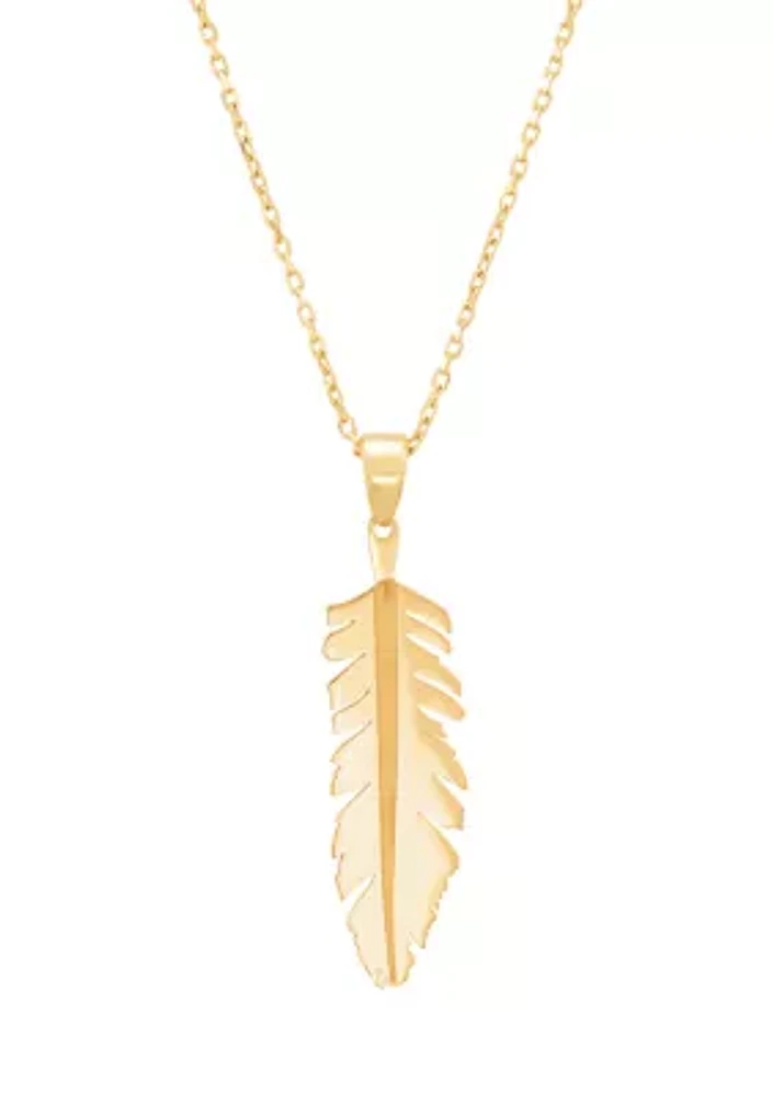 Feather Pendant Necklace with 18" Forzantina Chain in 10K Yellow Gold