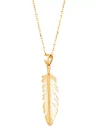 Feather Pendant Necklace with 18" Forzantina Chain in 10K Yellow Gold