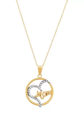 Mom Pendant Necklace with 18" Rope Chain in 10K Yellow Gold