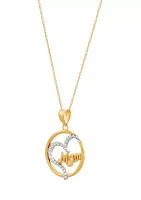 Mom Pendant Necklace with 18" Rope Chain in 10K Yellow Gold