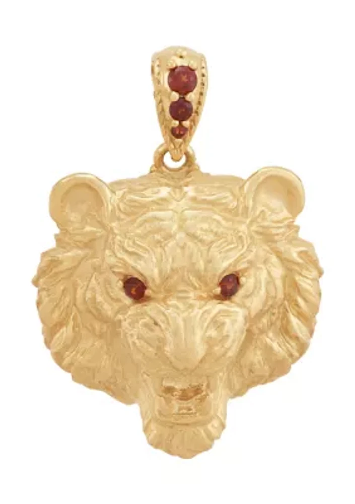 Garnet Tiger Face Pendant in 10K Yellow Gold