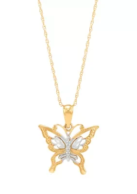 Butterfly Pendant Necklace with 18" Rope Chain in 10K Yellow Gold