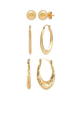 3-Piece Earring Set in 10k Yellow Gold 