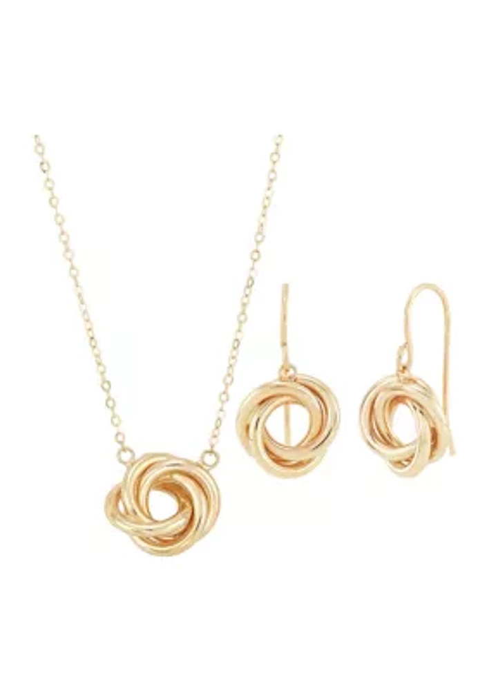 Love Knot Necklace and Earrings Set in 10K Yellow Gold