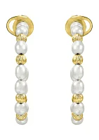 5 Millimeter White Oval Pearl with Beads Hoop Earrings in Gold Over Sterling Silver