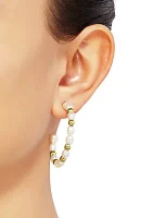 5 Millimeter White Oval Pearl with Beads Hoop Earrings in Gold Over Sterling Silver