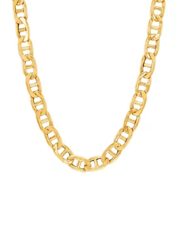 9.7 Millimeter Hollow Mariner chain Necklace in Gold Over Silver