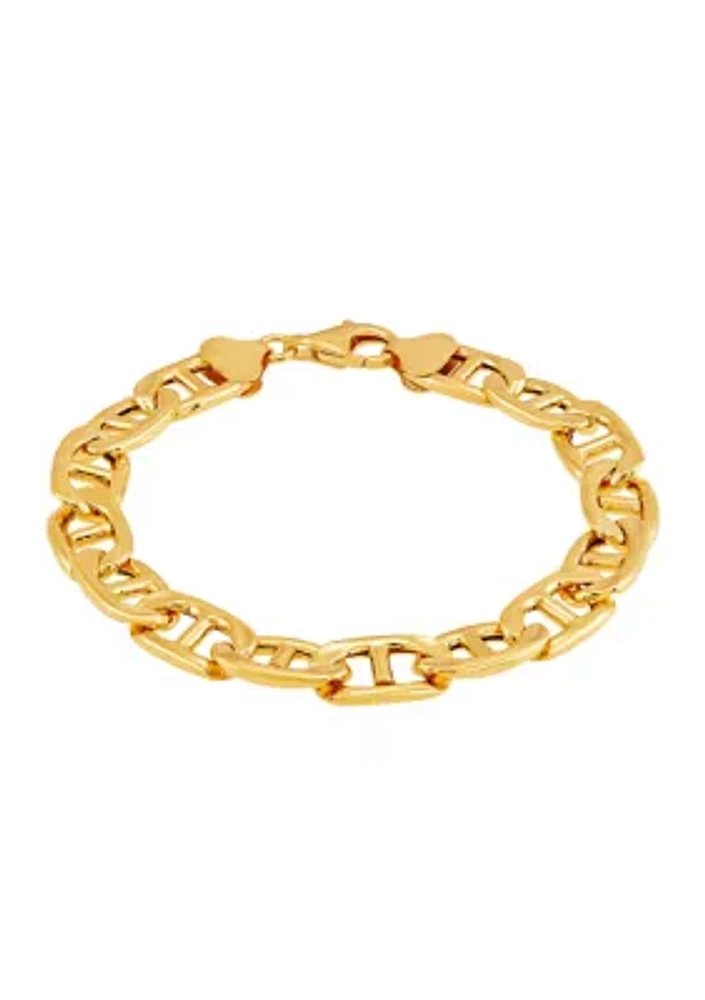 9.7 Millimeter Hollow Mariner Chain Bracelet in Gold Over Silver