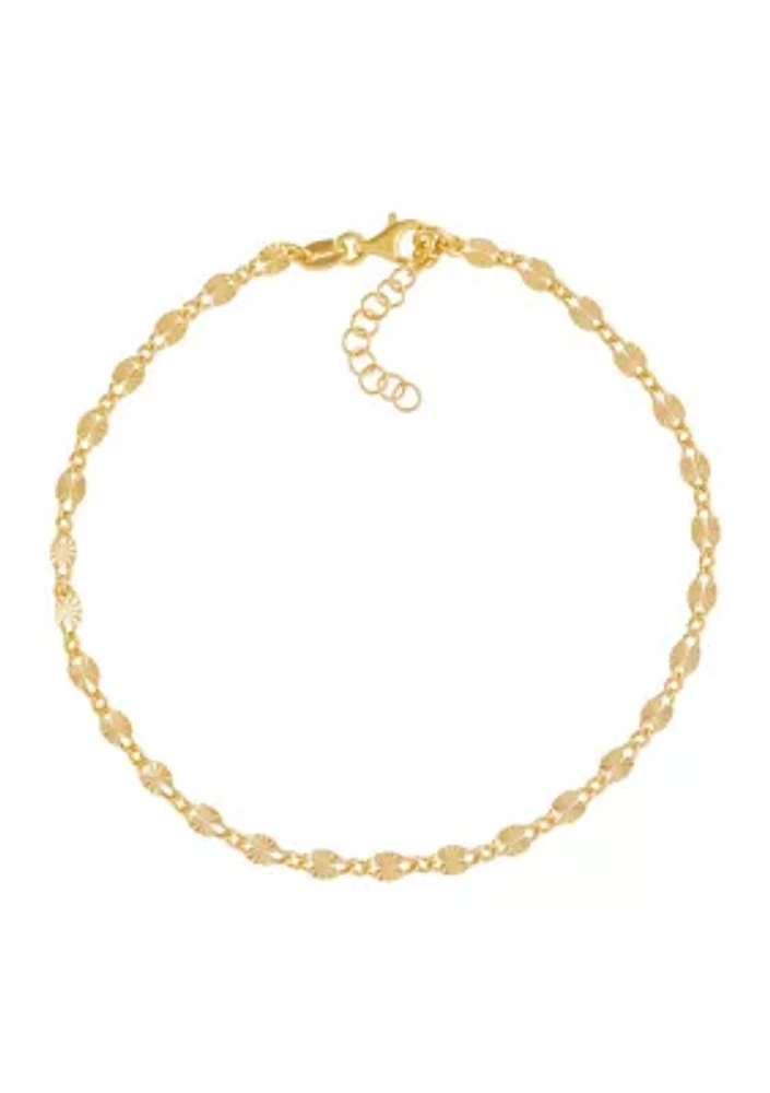 Solid Star Cut Mirror Chain Anklet in Gold Over Silver