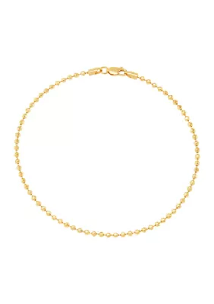 2.5 Millimeter Solid Bead Chain Bracelet in Gold Over Sterling Silver