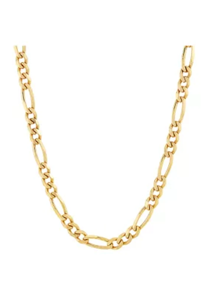 4.3 Millimeter Solid Beveled Figaro Chain Necklace in Gold Over Sterling Silver