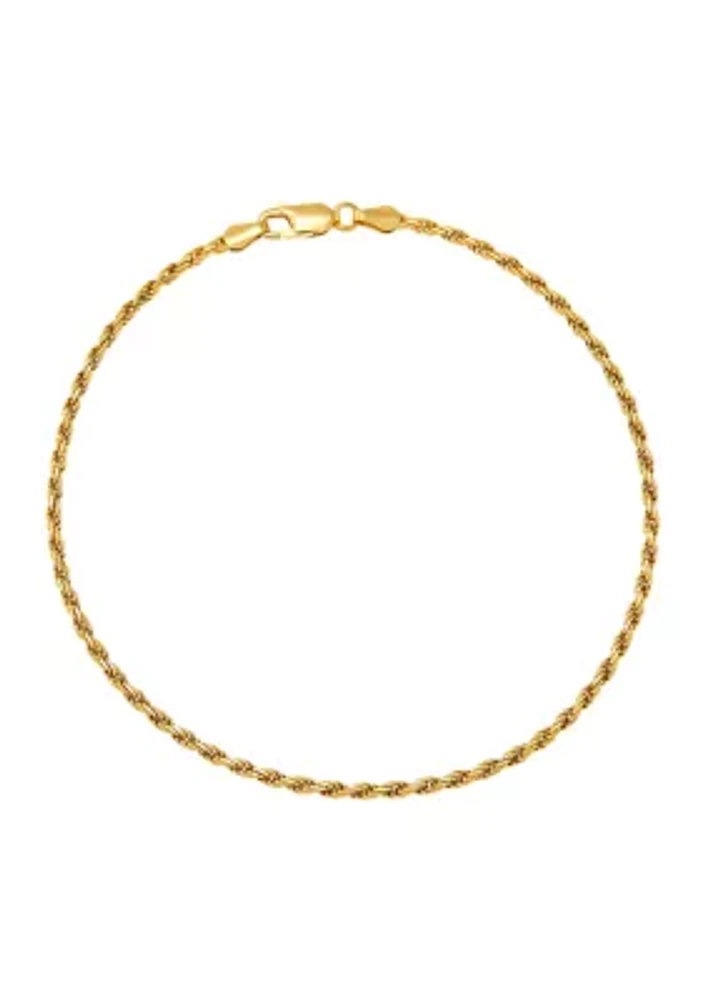 Millimeter Solid Rope Chain Bracelet in Gold Over Sterling Silver