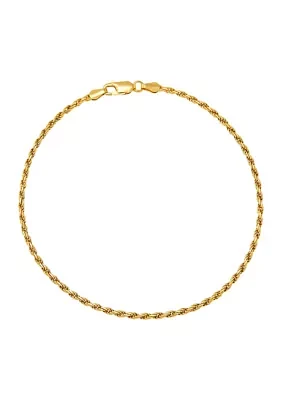 Millimeter Solid Rope Chain Bracelet in Gold Over Sterling Silver