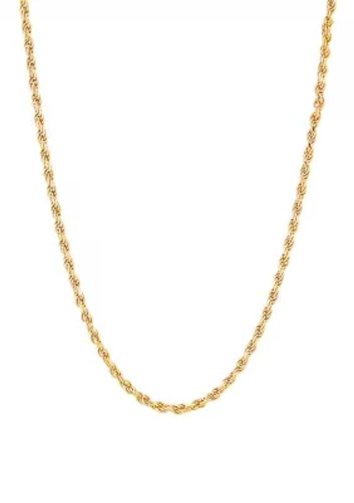 2.2 Millimeter Solid Rope Chain Necklace in Gold Over Sterling Silver