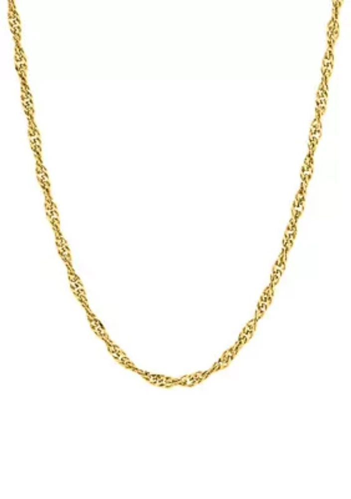 2.9 Millimeter Solid Singapore Chain Necklace in Gold over Sterling Silver