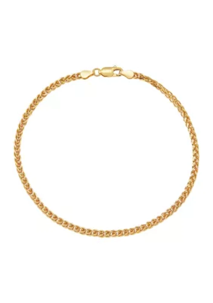 2.5 Millimeter Solid Round Wheat Chain Bracelet in Gold Over Sterling Silver