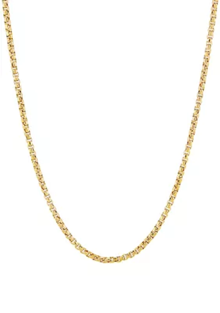 2 Millimeter Solid Round Box Chain Necklace in Gold Over Sterling Silver