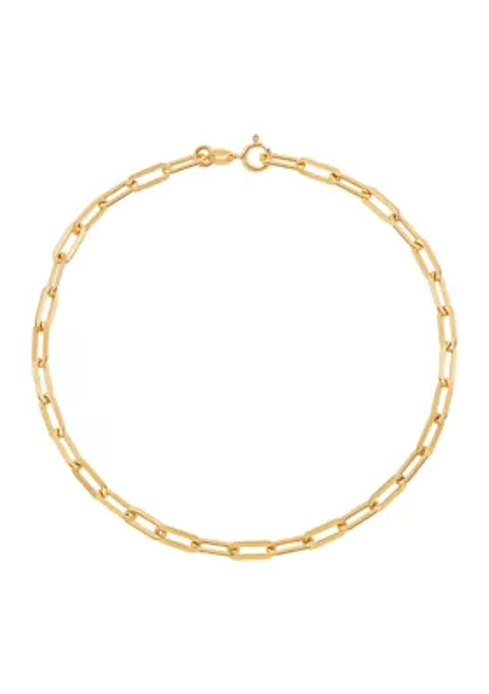 3.9 Millimeter Solid Paperclip Chain Bracelet in Gold Over Sterling Silver