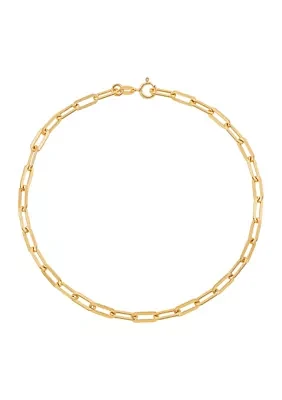 3.9 Millimeter Solid Paperclip Chain Bracelet in Gold Over Sterling Silver