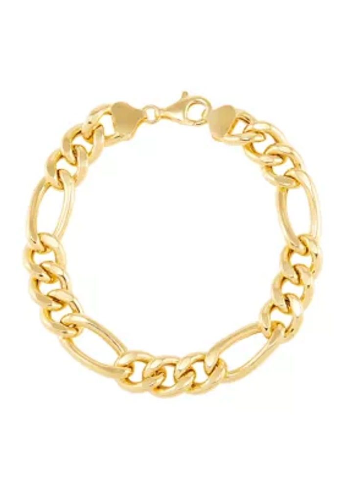 11.4 Millimeter Hollow Figaro Chain Bracelet in Gold Over Silver