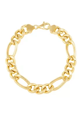 11.4 Millimeter Hollow Figaro Chain Bracelet in Gold Over Silver