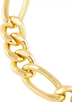 11.4 Millimeter Hollow Figaro Chain Bracelet in Gold Over Silver