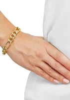 11.4 Millimeter Hollow Figaro Chain Bracelet in Gold Over Silver