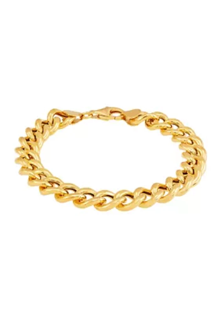 10.3 Millimeter Hollow Curb Chain Bracelet in Gold Over Silver