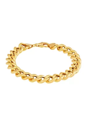 10.3 Millimeter Hollow Curb Chain Bracelet in Gold Over Silver