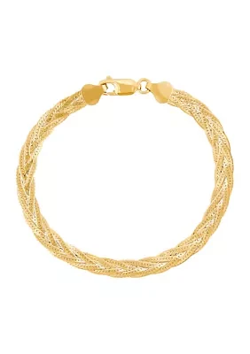 Solid Braided Herringbone Chain Bracelet in Gold Over Sterling Silver