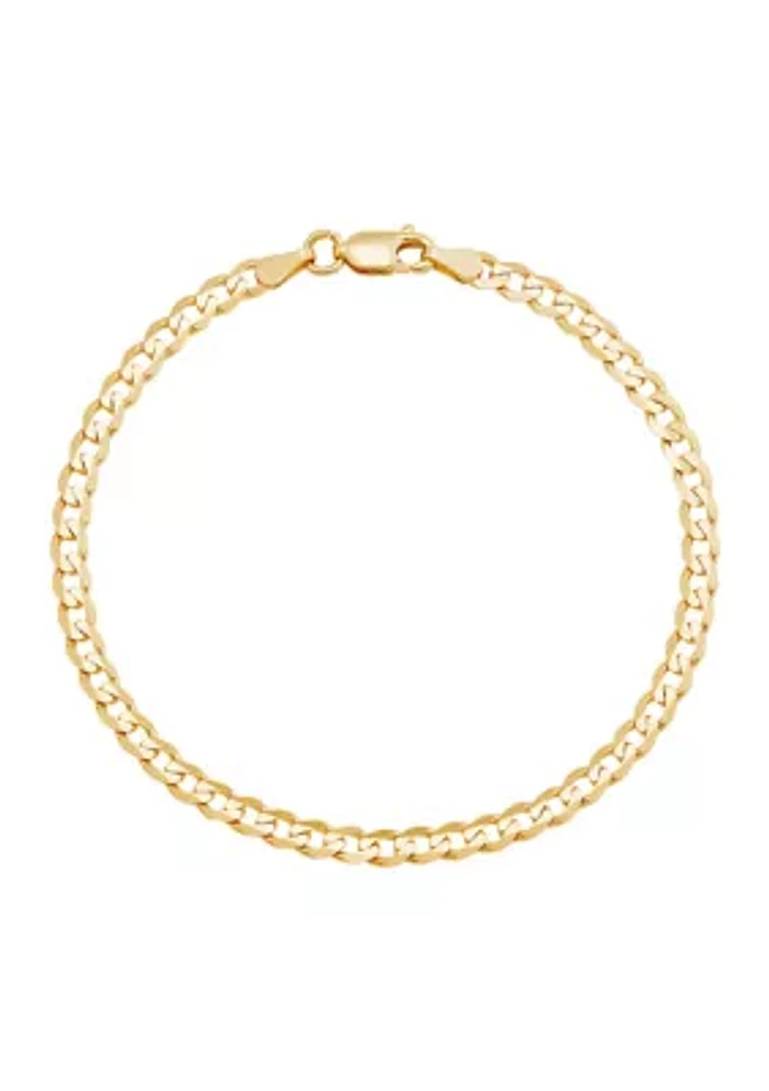 3.6 Millimeter Solid Flat Curb Chain Bracelet in Gold Over Sterling Silver