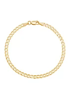 3.6 Millimeter Solid Flat Curb Chain Bracelet in Gold Over Sterling Silver