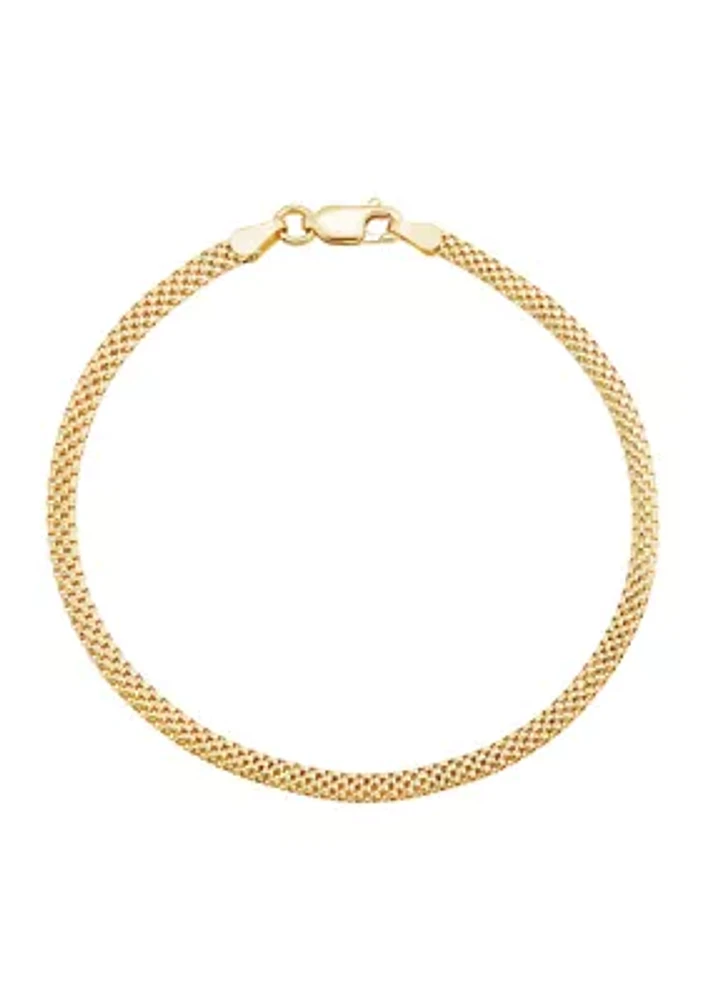 3 Millimeter Solid Tulipano Chain Bracelet in Gold Over Silver