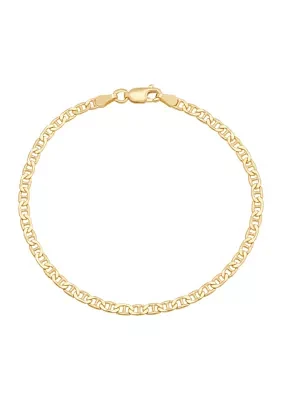 2.9 Millimeter Solid Flat Mariner Chain Bracelet in Gold Over Sterling Silver