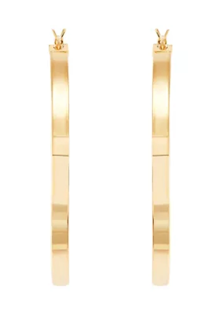 Square Tube Round Hoop Earrings in Gold Over Sterling Silver