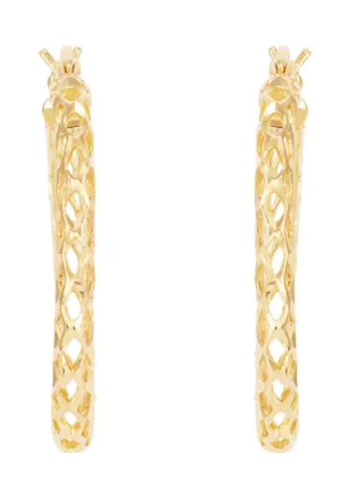 Casted Mesh Round Tube Hoop Earrings in Gold Over Sterling Silver