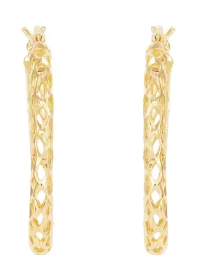 Casted Mesh Round Tube Hoop Earrings in Gold Over Sterling Silver